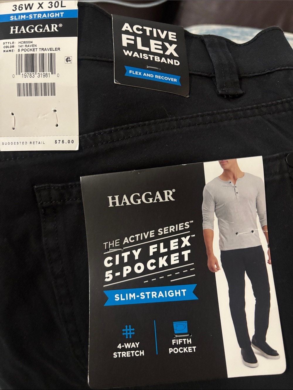 Haggar Slim-Straight City Flex 5-Pocket Pants in Black
